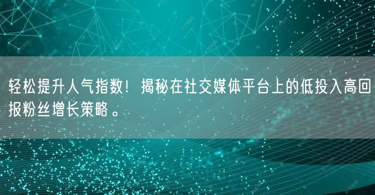 轻松提升人气指数！揭秘在社交媒体平台上的低投入高回报粉丝增长策略。
