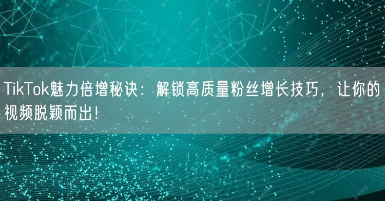 TikTok魅力倍增秘诀：解锁高质量粉丝增长技巧，让你的视频脱颖而出！