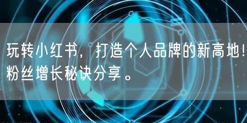 玩转小红书，打造个人品牌的新高地！粉丝增长秘诀分享。